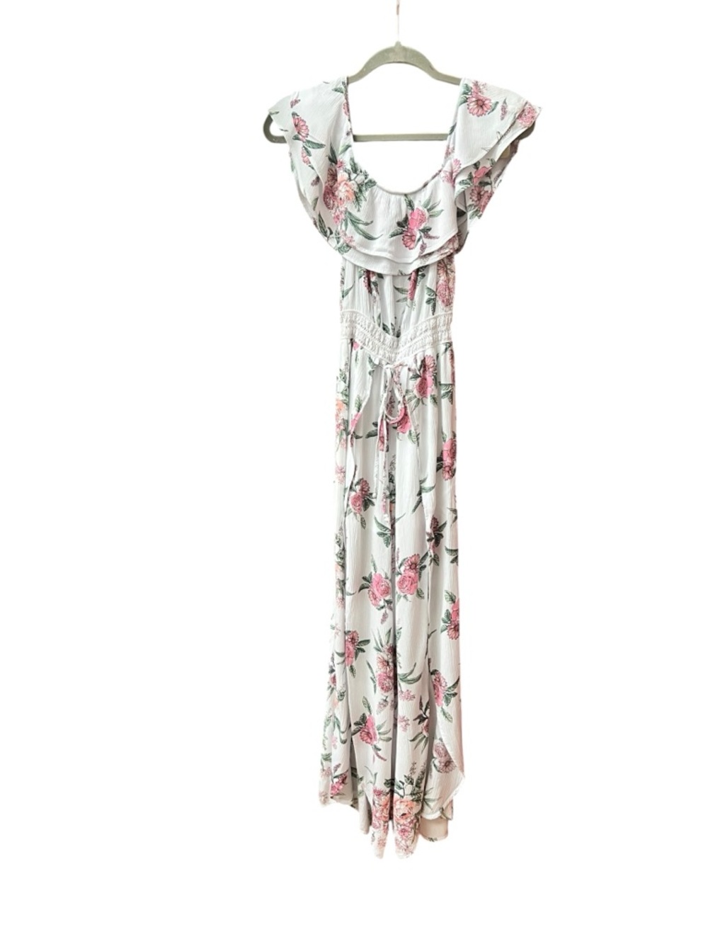 Adam Levine Collection White Pink Floral Open Leg Off Shoulder Jumpsuit XS